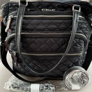 MZ Wallace Quilted Black Tote with Zippers